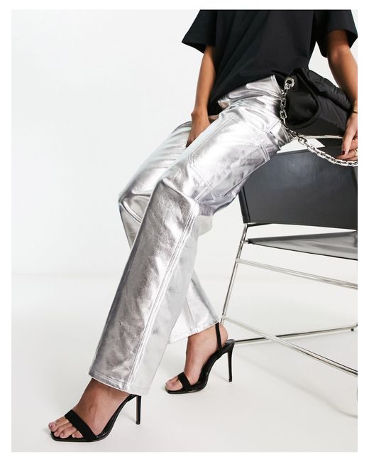 Pull&Bear Metallic Jeans Met Hoge in het White