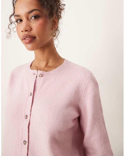 Jdy Pink Crew Neck Cardigan With Wool