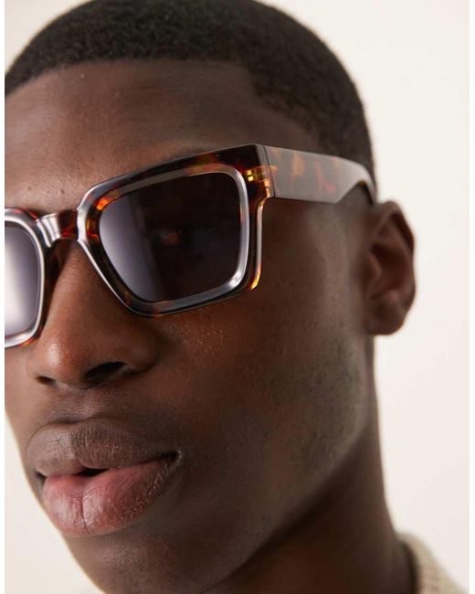 Occhiali Da Sole Squadrati Con Bordi Smussati, Montatura Tartarugata E Lenti Bordeaux di ASOS in Brown da Uomo