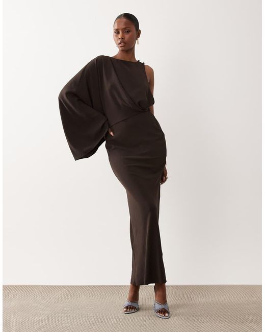 ASOS Brown One Shoulder Drape Back Column Maxi Dress