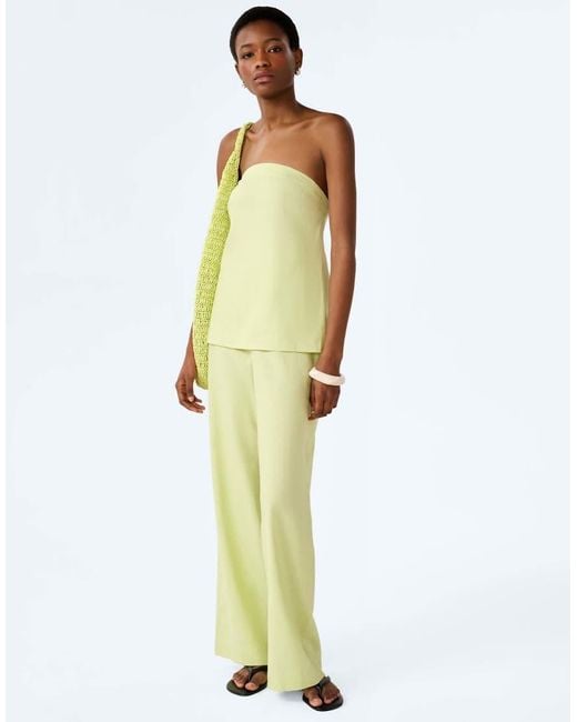 OMNES Green Palm Strapless Linen Top