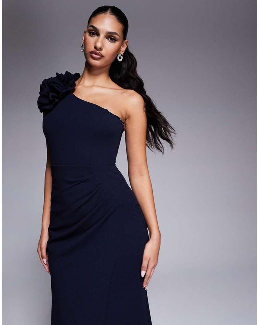 Forever New Blue One Shoulder Flower Detail Maxi Dress