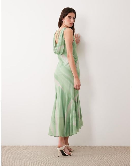 ASOS Green Sleeveless Cowl Neck Maxi Dress With Frill Hem