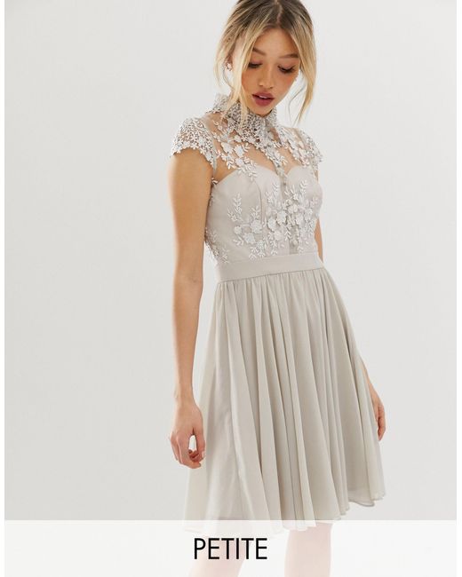 Chi Chi London Gray Mini Prom Dress With Lace Collar