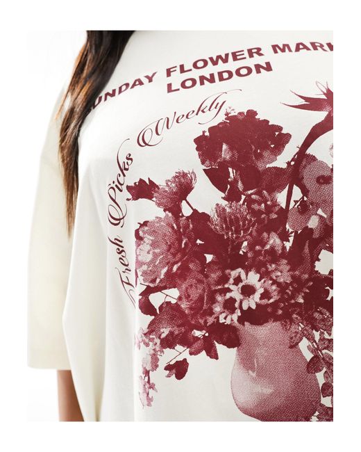 ASOS Pink Asos Design Curve Boyfriend Fit T-shirt With Flower Market Graphic