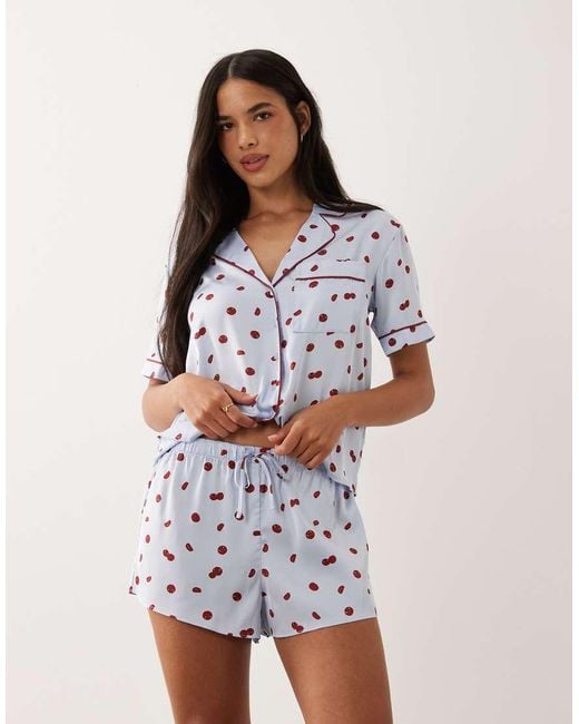 Abercrombie & Fitch White Satin Pyjama Shorts With Tomato Polka Dot