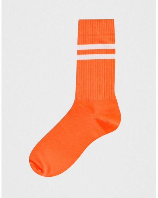 ASOS Sports Socks In Neon Orange With Stripe in Orange for Men - Lyst
