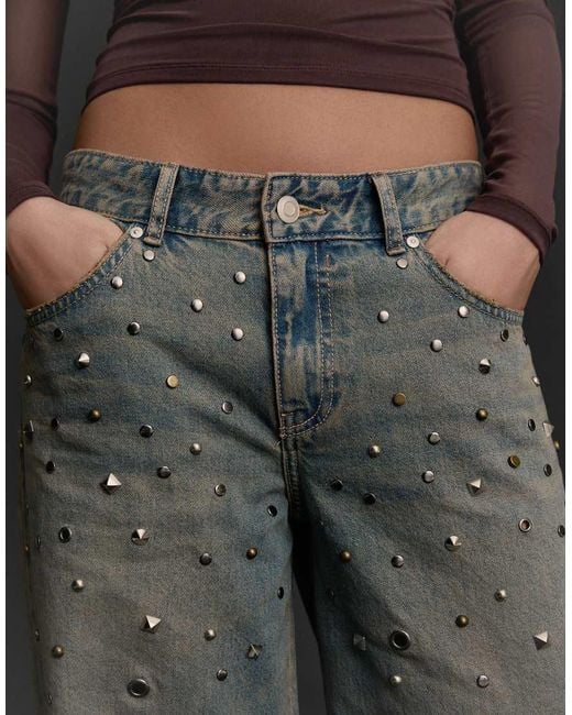 Bershka Black Low-rise Studded Boyfriend Jeans