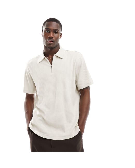 Polo zippé en jersey texturé - gris clair Another Influence pour homme en coloris White