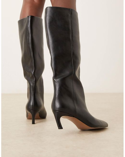 ASOS Black Carmel Pull-On Kitten Heeled Knee Boots