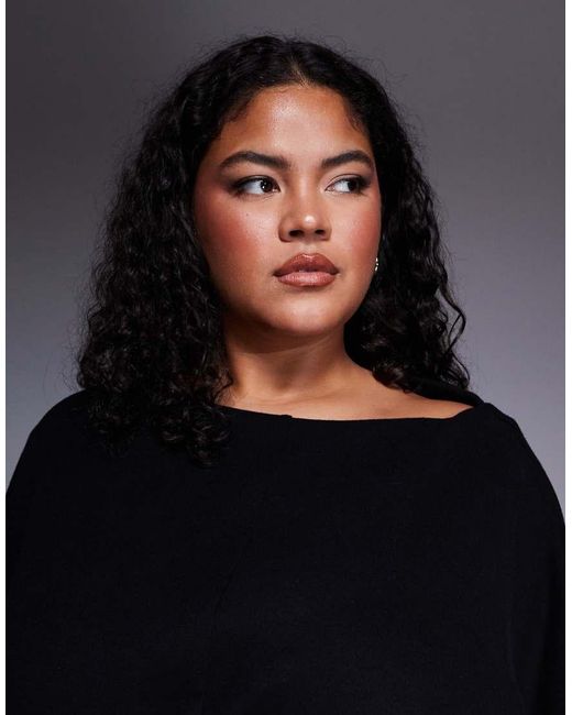 ASOS Black Asos Design Curve Supersoft Slash Neck Blouson Batwing Mini Dress