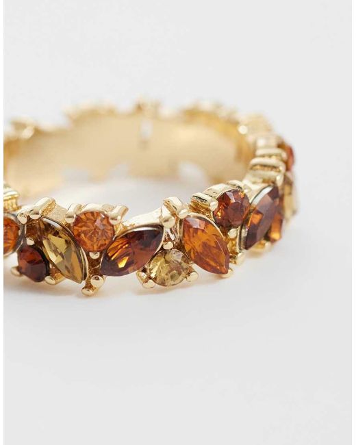 ASOS Natural Asos Design Curve Ring With Amber Resin