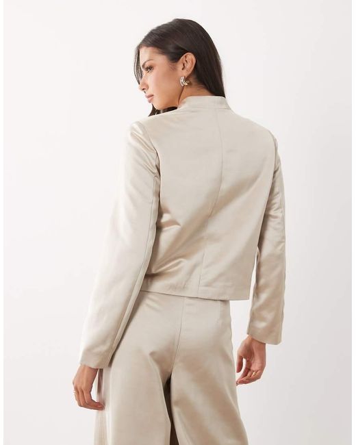 Pieces Natural Satin Mandarin-style Fastening Jacket Co-ord