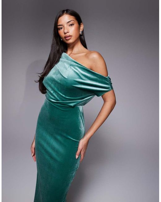 ASOS Green Velvet Dropped Shoulder Midi Dress