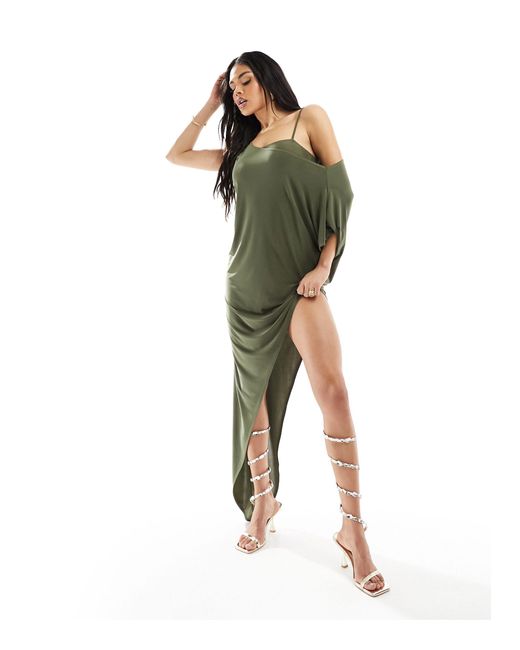 ASOS Green Asymmetric Drape Hem Mini Dress With Bodysuit