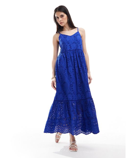 Y.A.S Blue Broderie Maxi Cami Dress