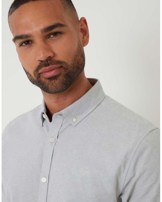 Threadbare Gray Oxford Cotton Short Sleeve Shirt for men
