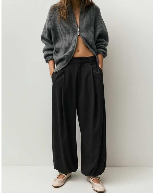 Pull&Bear Black Darted Balloon Trousers
