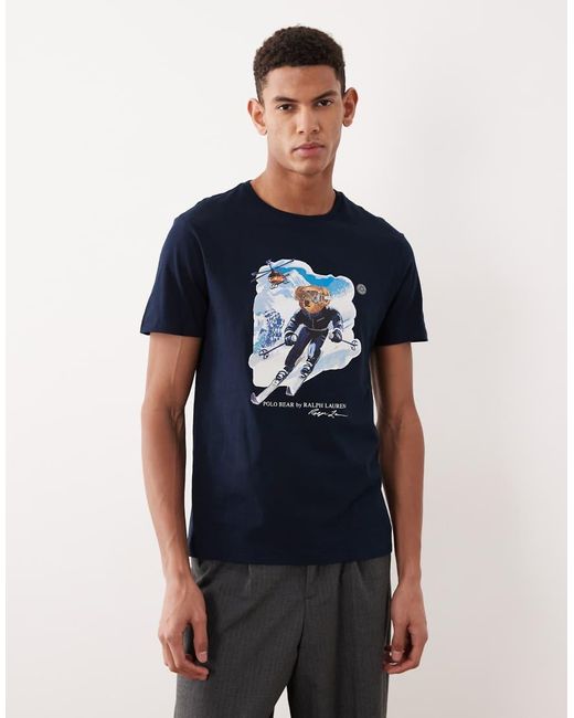 Polo Ralph Lauren Blue Ski Bear Print Custom Fit T-shirt for men