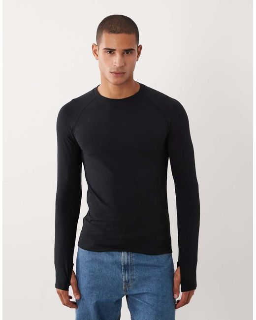 River Island Blue Muscle Fit Technical Long Sleeve T-Shirt for men
