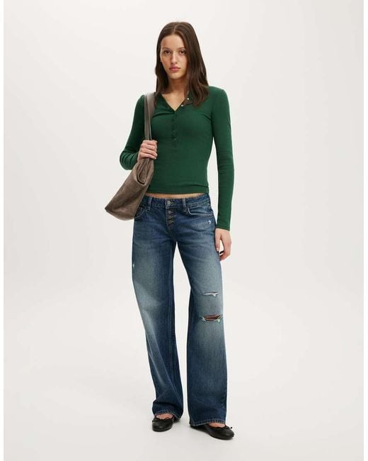 Cotton On Green Blake Henley Long Sleeve