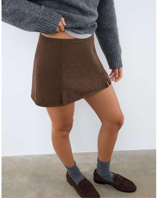 Stradivarius Brown Mini Skort With Slits
