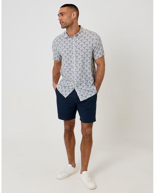 Threadbare Blue Linear Leaf Print Short Sleeve Shirt for men