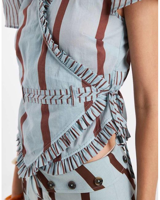 laagam Blue Atena Wrap Tie Blouse