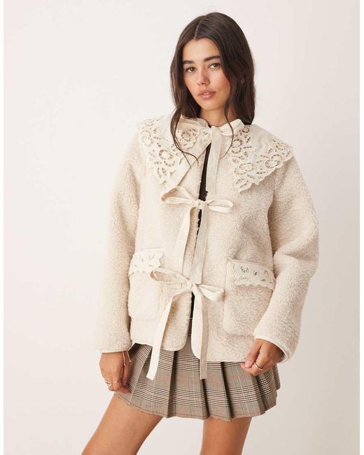 Miss Selfridge Natural Contrast Collar Borg Tie Detail Jacket