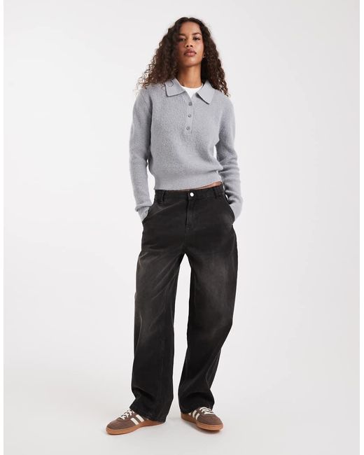 ASOS Gray Knitted Relaxed Collar Henley Jumper