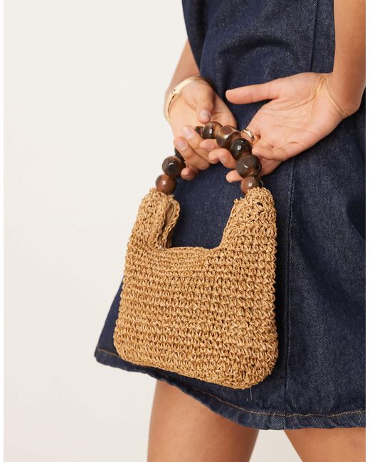 Sac à main en paille avec poignée à boules en résine ASOS en coloris Blue