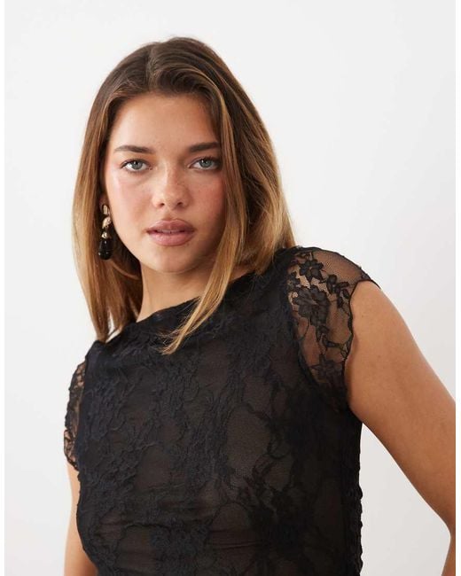 ASOS Black Sheer Lace Cap Sleeve Top