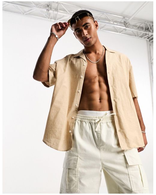 SELECTED Short Sleeve Revere Collar Linen Shirt in Natural for Men | Lyst  Canada
