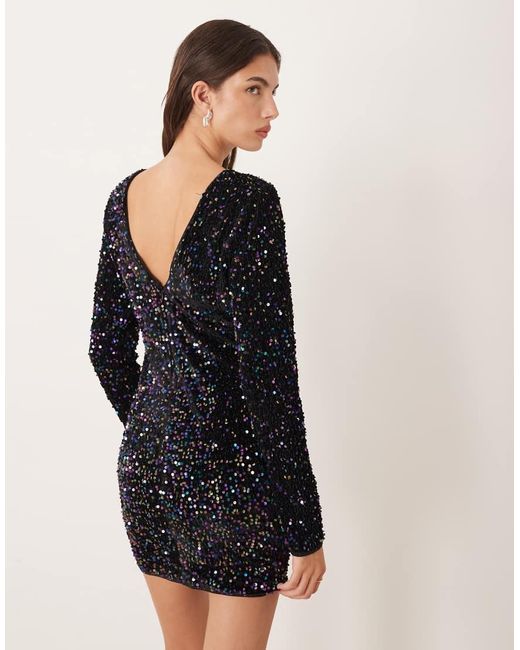 Lovedrobe Black Embellished V-Back Velvet Bodycon Mini Dress