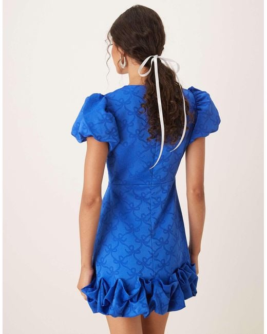 Sister Jane Blue Puff Sleeve Bubble Hem Mini Dress