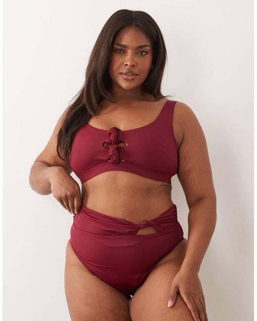 ASOS Red Asos Design Curve Martina Knot Square Neck Crop Bikini Top