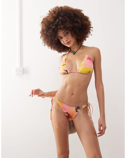 Monki Natural Mix And Match Tie Side Bikini Bottom