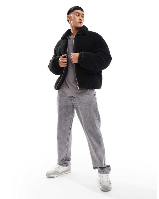 ASOS Black Oversized Borg Puffer Jacket for men
