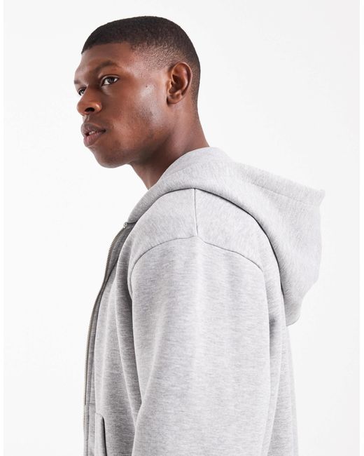 ASOS White Essentials Boxy Relaxed Zip Through Hoodie for men