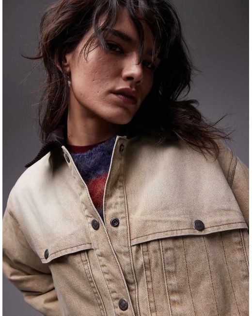 TOPSHOP Natural Denim Barn Jacket With Cord Collar