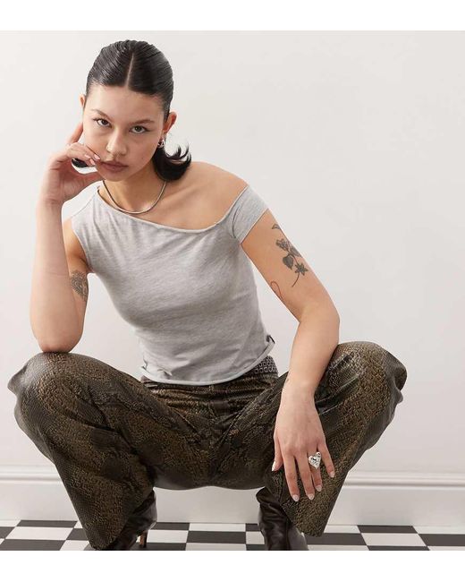 Collusion Gray Off Shoulder Short Sleeve Top