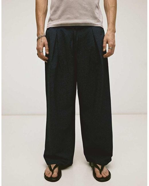 Bershka White Mega baggy Check Trousers for men