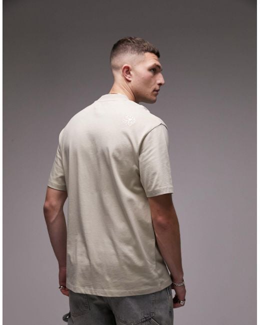 Topman Gray Oversized Fit T-shirt With Floral Placement Embroidery for men