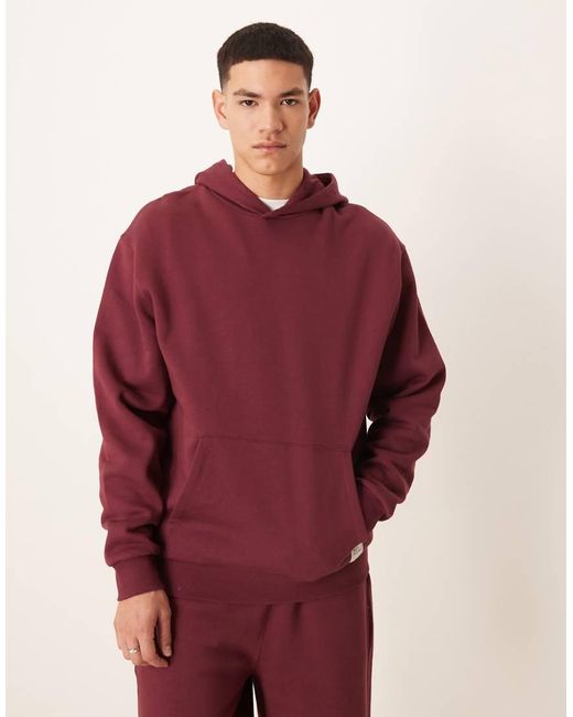 Felpa Con Cappuccio Oversize Bordeaux Con Scritte Stampate di ASOS in Red da Uomo