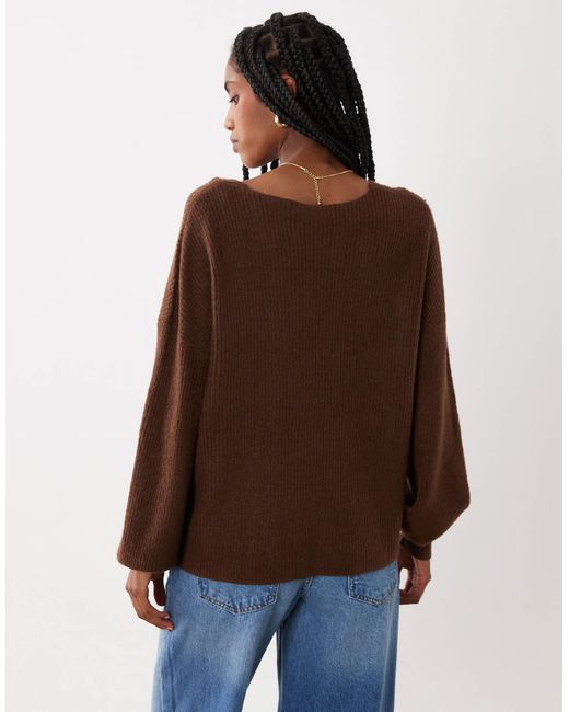 Threadbare Brown V-neck Jumper