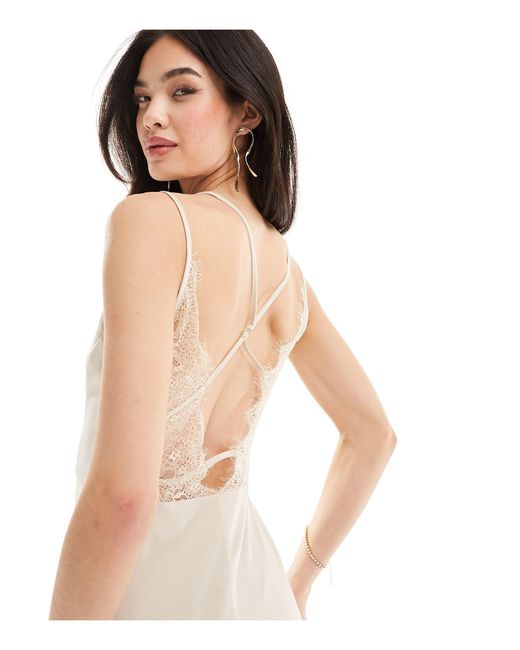 Y.A.S White Satin Cami Maxi Dress With Lace Detail