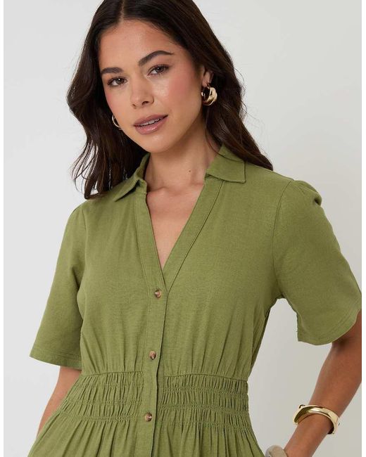 Threadbare Green Tiered Linen Blend V Neck Maxi Dress