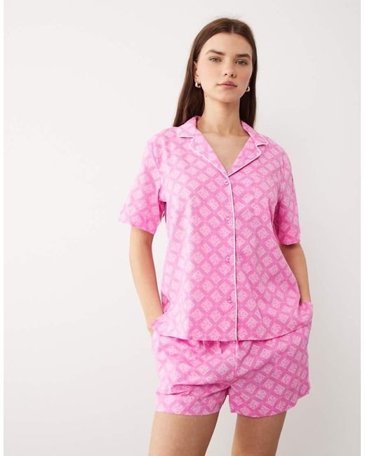 DKNY Pink Short Sleeve Notch Top And Boxer Shorts Pyjama Set