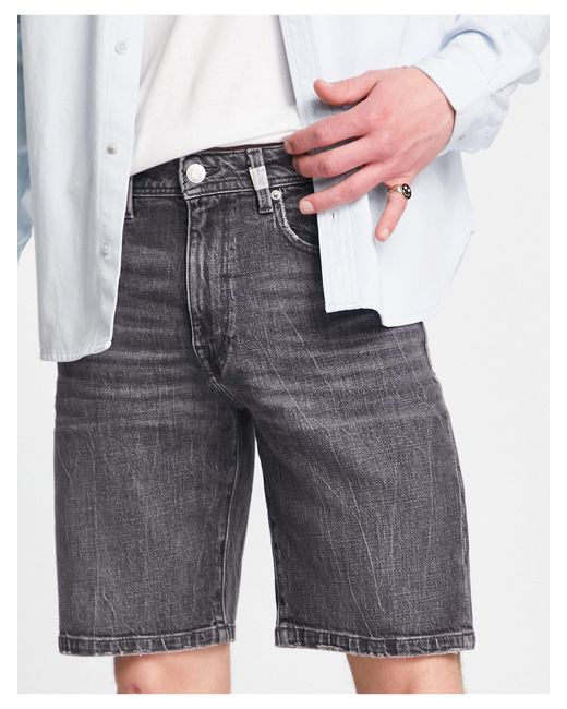 SELECTED – schmal geschnittene jeans-shorts aus baumwolle in Gray für Herren