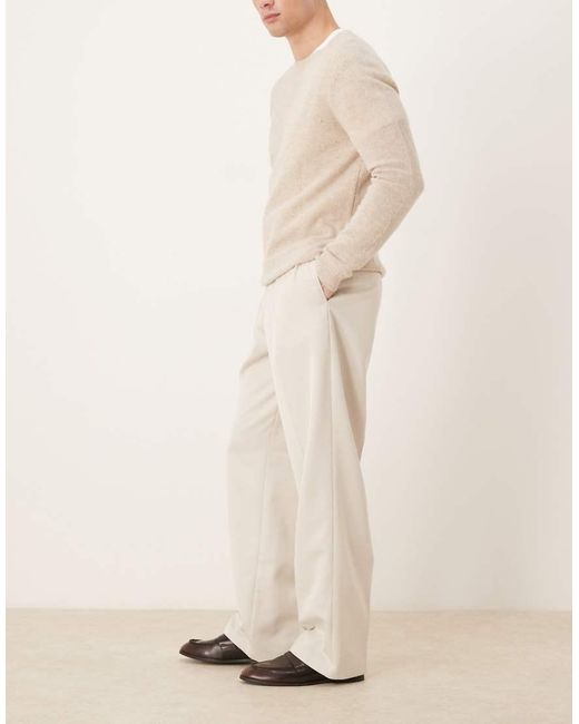 ASOS Natural Wide Leg Dress Pants With Double Pleats for men